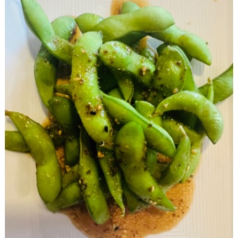 Edamame with mustard-soy sauce