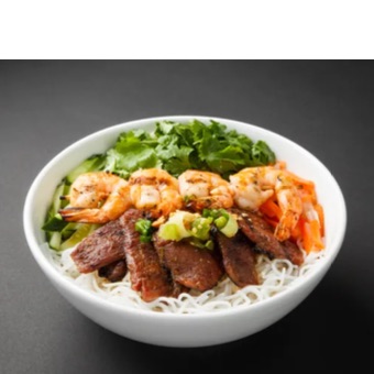 53. grilled shrimp and pork noodle bowl