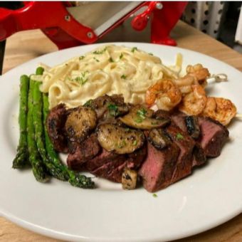 Wood Fire Steak and Shrimp