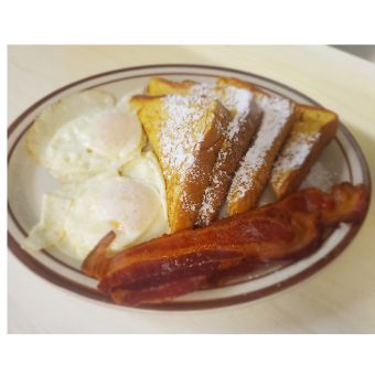 French Toast, 2 Egg, Bacon or Sausage